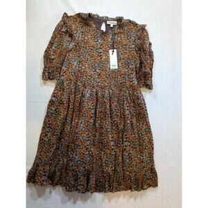 NWT Celina moon brown floral dress size XL ruffle short sleeve